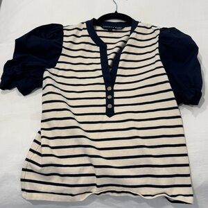 Veronica Beard Black and White Striped Blouse